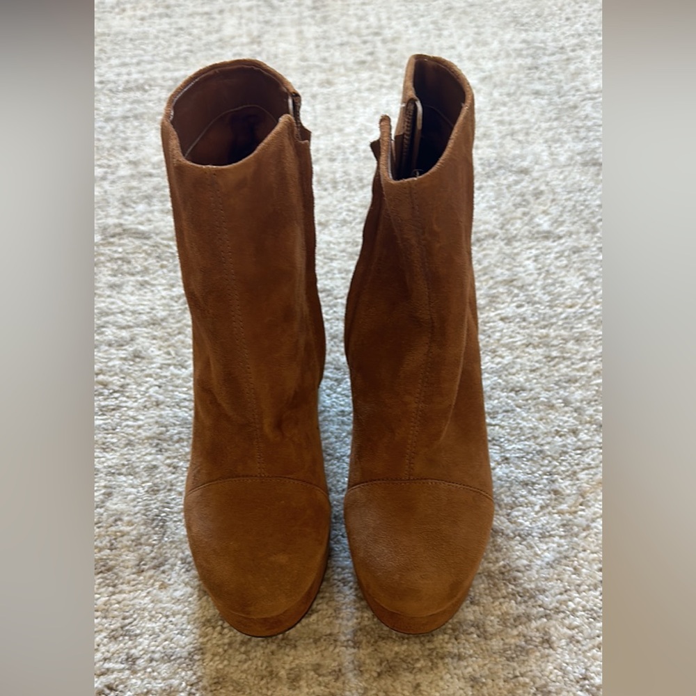 Sam Edelman Brown Suede Platform Block Heel Ankle Boots - Picture 2 of 4